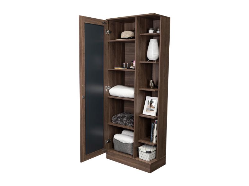 Closet Lara Con Espejo, Chocolate, Con Siete Entrepaños y Gran Capacidad De Almacenamiento