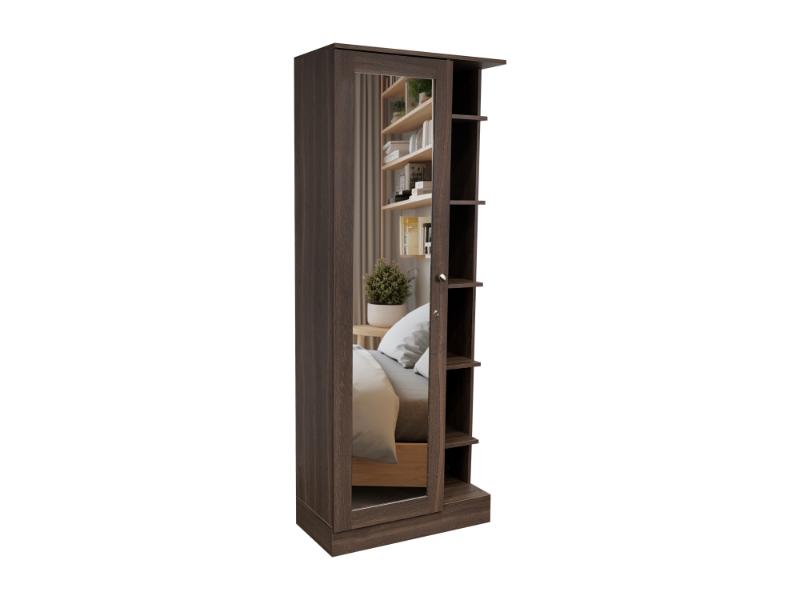 Closet Lara Con Espejo, Chocolate, Con Siete Entrepaños y Gran Capacidad De Almacenamiento