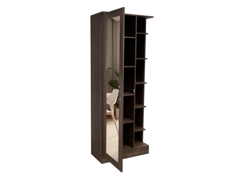 Closet Lara Con Espejo, Chocolate, Con Siete Entrepaños y Gran Capacidad De Almacenamiento