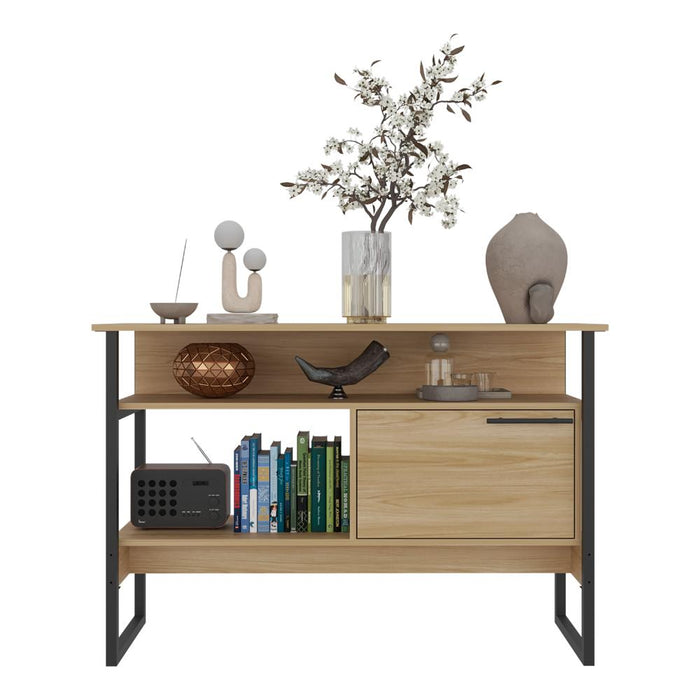 Mueble Auxiliar Recibidor Korina, Fresno Europeo, con Patas En Acero Negras