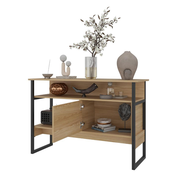 Mueble Auxiliar Recibidor Korina, Fresno Europeo, con Patas En Acero Negras