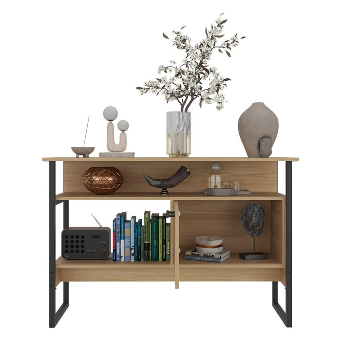 Mueble Auxiliar Recibidor Korina, Fresno Europeo, con Patas En Acero Negras