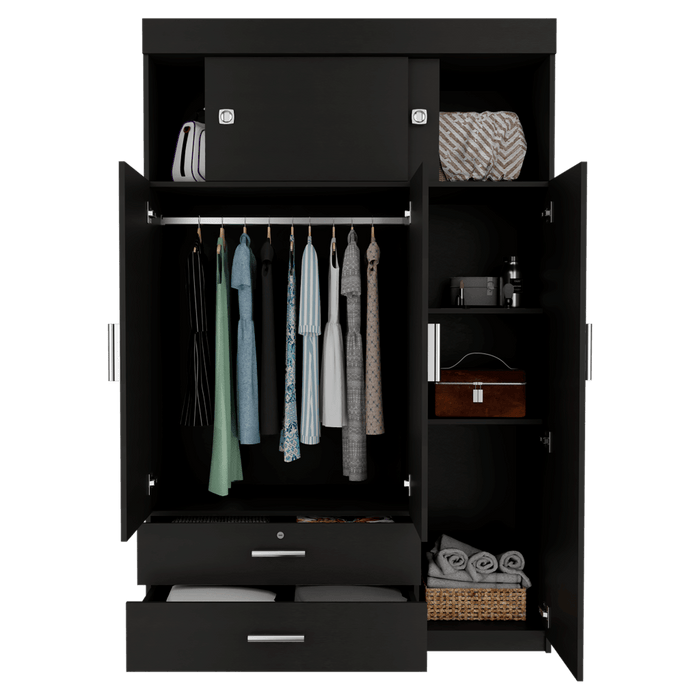 Closet Guadalupe, Wengue, con Un Tubo Cromado y Variedad de Entrepaños