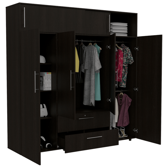 Closet Babel, Wengue, Con Cuatro Puertas Abatibles y Cuatro Cajones Multiusos