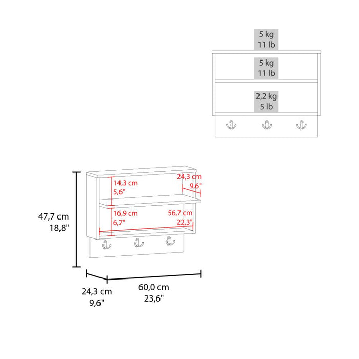 Mueble Auxiliar Recibidor Aranez, Blanco Duqueza y Fresno Europeo, Incluye 3 Ganchos y es de Faci Instalación ZF