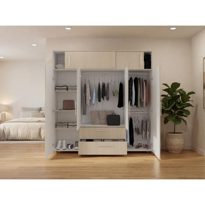 Closet Babel, Cartagena y Blanco, con Cuatro Puertas Abatibles y Cuatro Cajones Multiusos