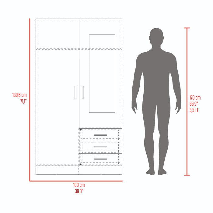 Closet Samka, Wengue, Con Dos Puertas Abatibles y Tres Cajones