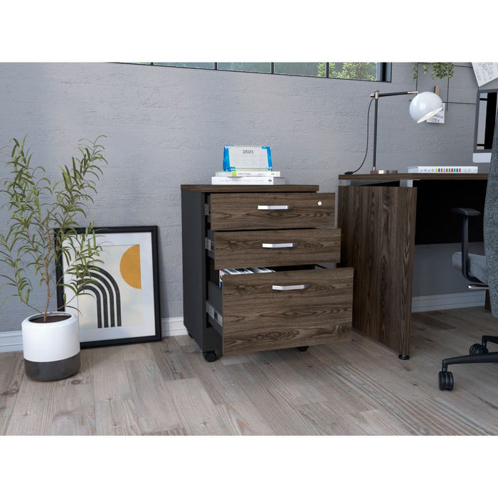 Archivador Bajo Yuram, Avellana, tres cajones y un cajon con cerradura