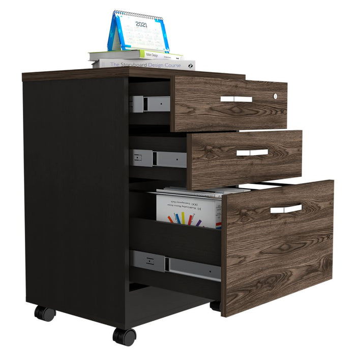 Archivador Bajo Yuram, Avellana, tres cajones y un cajon con cerradura