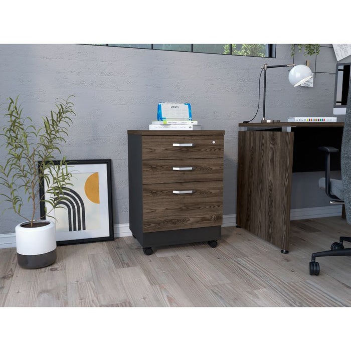 Archivador Bajo Yuram, Avellana, tres cajones y un cajon con cerradura