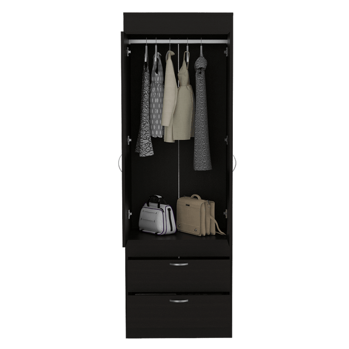 Closet Agata, Wengue, con Dos Cajones y Tubo Cromado Para Colgar Ropa