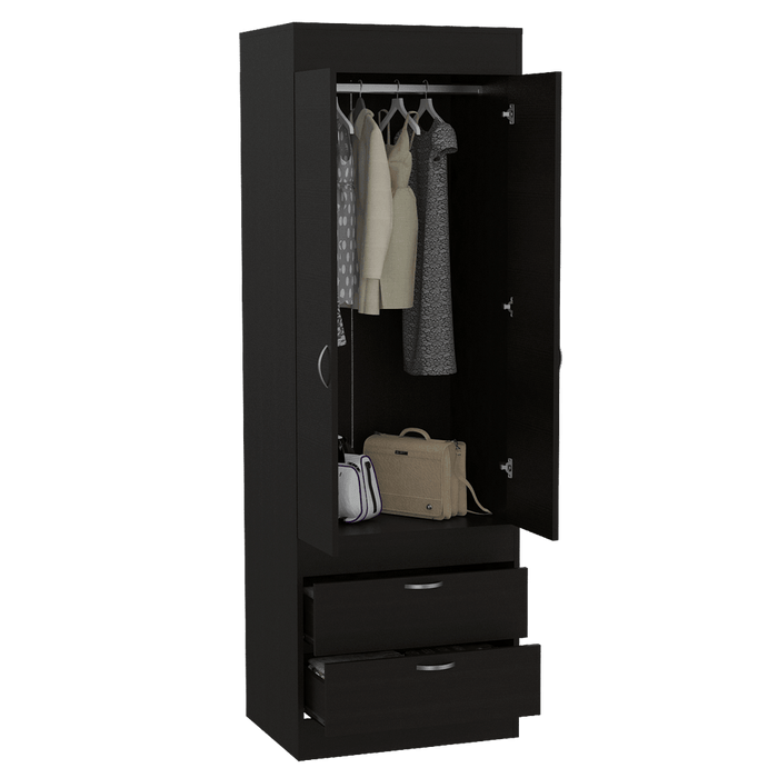 Closet Agata, Wengue, con Dos Cajones y Tubo Cromado Para Colgar Ropa