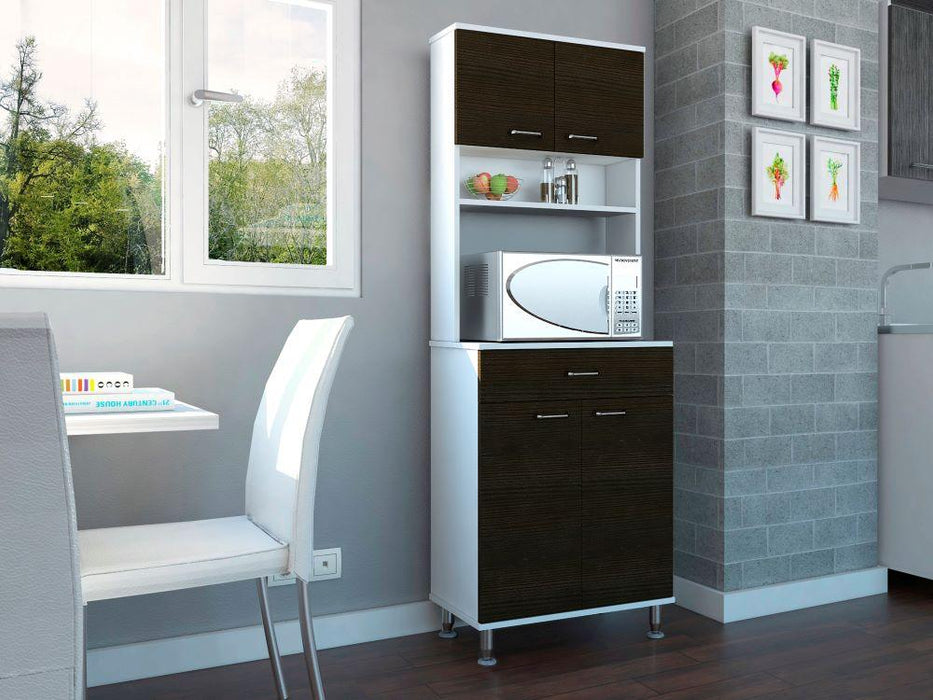 Alacena Huzy, Blanco y Wengue, con Amplia Capacidad de Almacenamiento