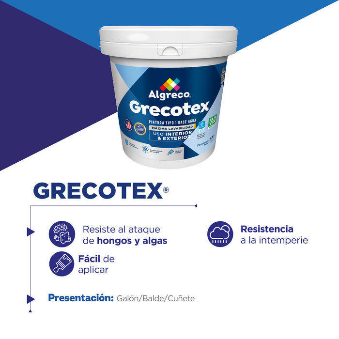 Pintura grecotex máxima lavabilidad blanco 2.5 galones marca Algreco