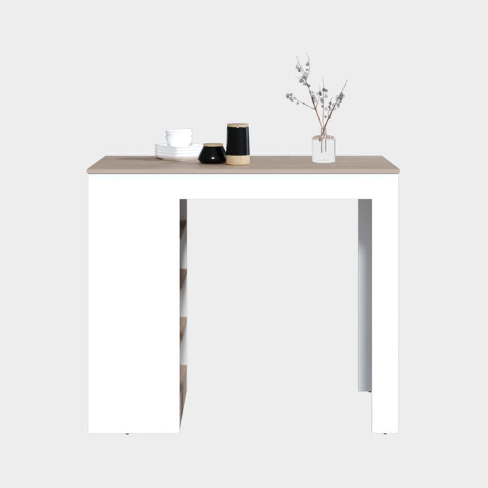 Barra Auxiliar de Cocina Greer, Blanco Duqueza y Positano, con espacio para ubicar objetos de cocina