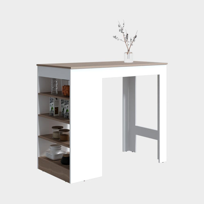 Barra Auxiliar de Cocina Greer, Blanco Duqueza y Positano, con espacio para ubicar objetos de cocina