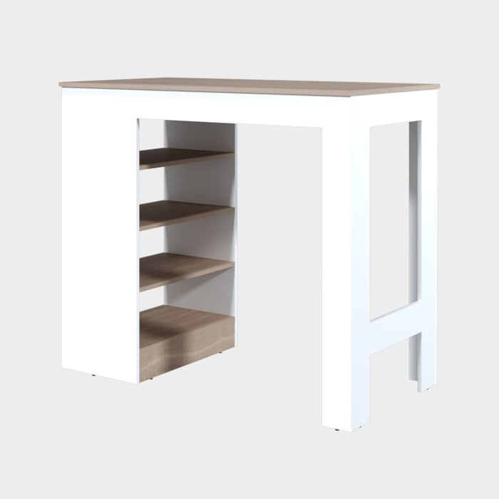 Barra Auxiliar de Cocina Greer, Blanco Duqueza y Positano, con espacio para ubicar objetos de cocina