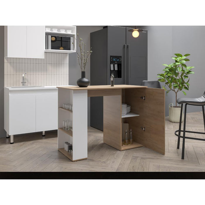 Barra de Cocina Ailen, Fresno Europeo y Blanco, con amplia superficie