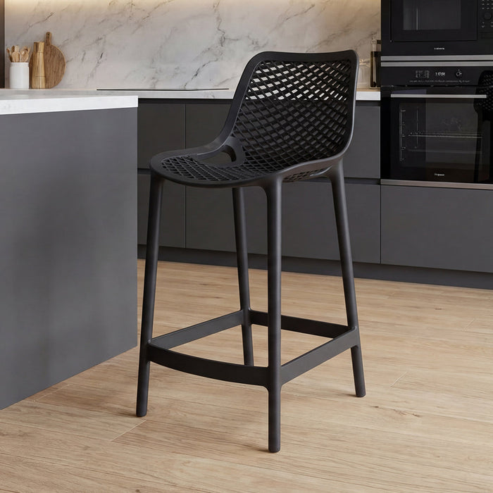 Silla para Bar Miame, Color Negro, con reposa pies en diseño Moderno