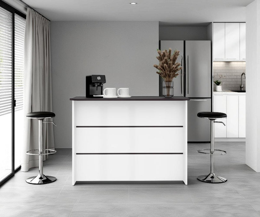Barra de Cocina Diamante, Kronos Blanco y Kronos Wengue, con Entrepaños ZF