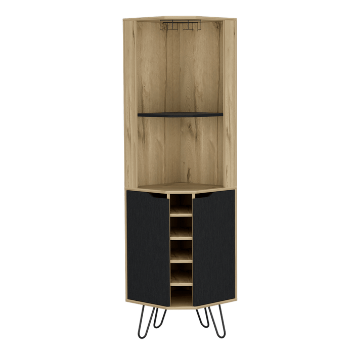 Bar Esquinero Cleo, Café Claro y Wengue, 2 Puertas con Con Espacio Para Porta Vasos y Botellas