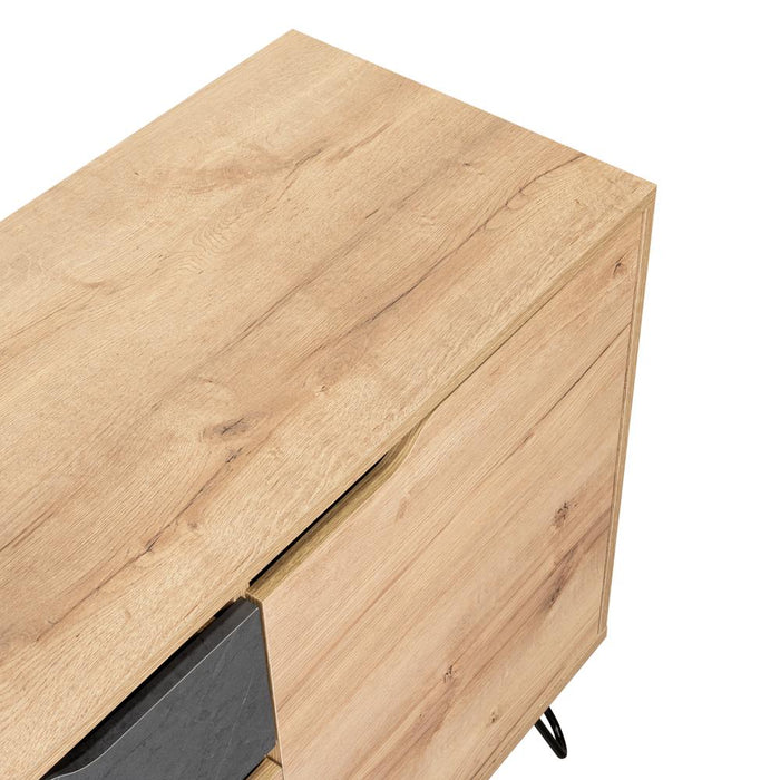 Mesa Auxiliar Recibidor Monaco, Fresno Europeo y Piedra, Con Dos Puertas y Un Cajón Extensión Total
