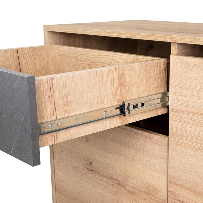 Mesa Auxiliar Recibidor Monaco, Fresno Europeo y Piedra, Con Dos Puertas y Un Cajón Extensión Total