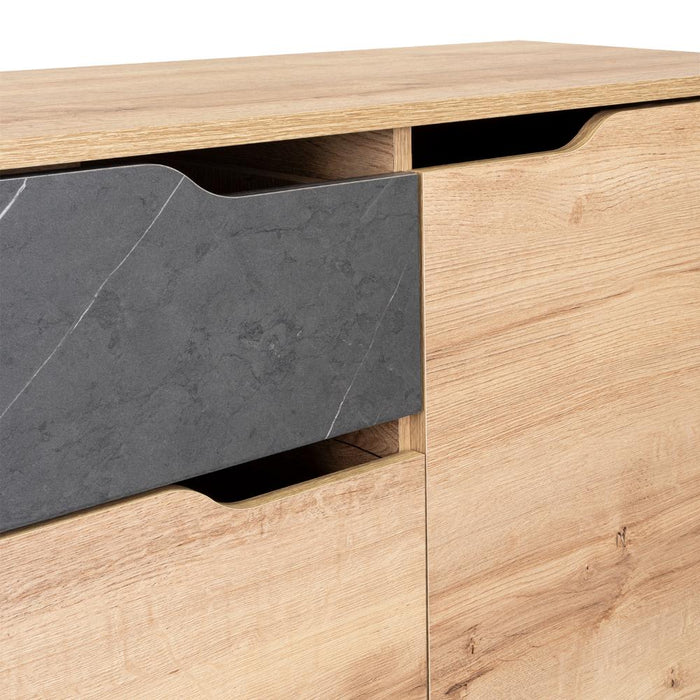 Mesa Auxiliar Recibidor Monaco, Fresno Europeo y Piedra, Con Dos Puertas y Un Cajón Extensión Total