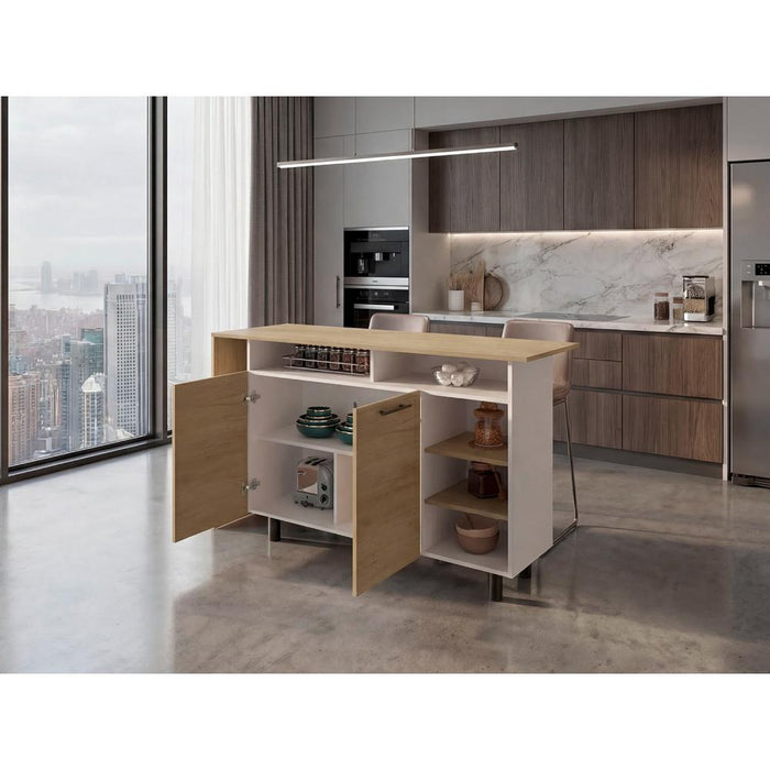 Barra de Cocina Corsia, Fresno Kronos y Kronos Blanco, con Dos Puertas Abatibles ZF