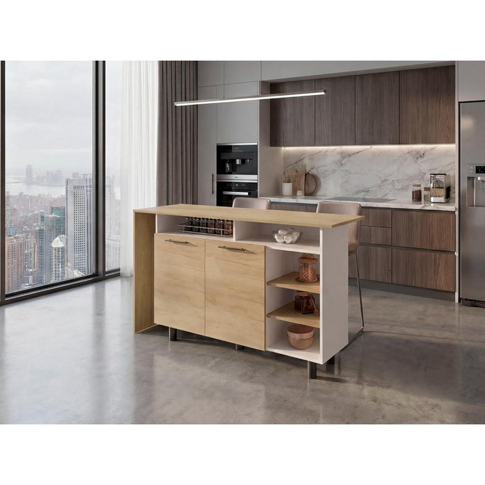 Barra de Cocina Corsia, Fresno Kronos y Kronos Blanco, con Dos Puertas Abatibles ZF
