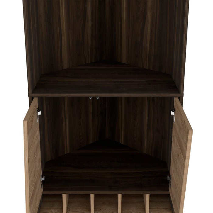 Bar Esquinero Orus, Caoba, con Espacio Para Botellas y Porta Copas