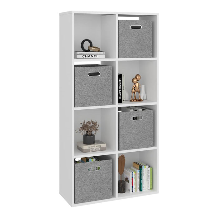 Biblioteca Cubica Lena, Blanco Duqueza, con 4 Cajas de Tela para Organizar Elementos