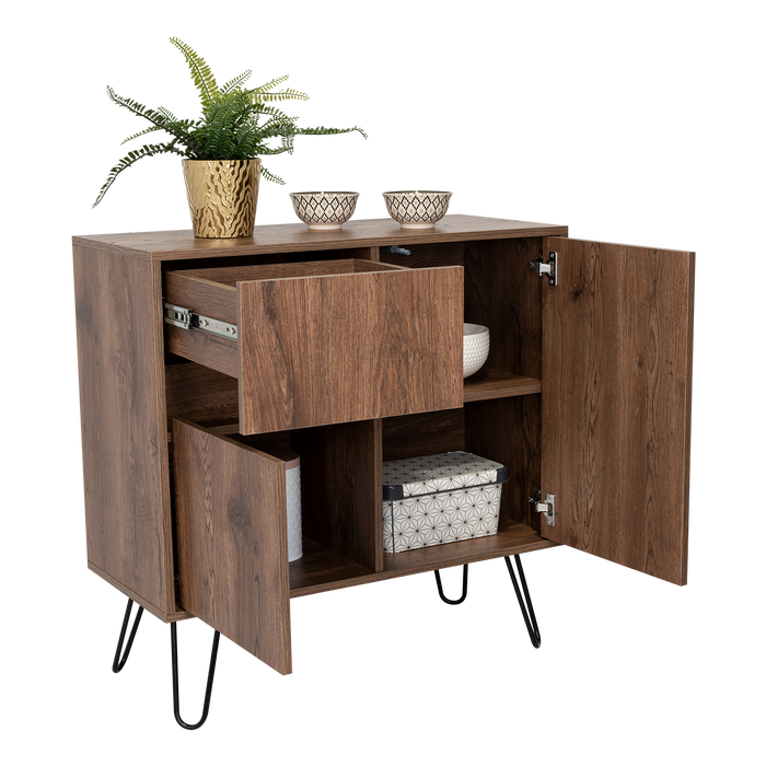 Mesa Auxiliar, Rony, Nogal, con Dos Puertas y Un Cajon