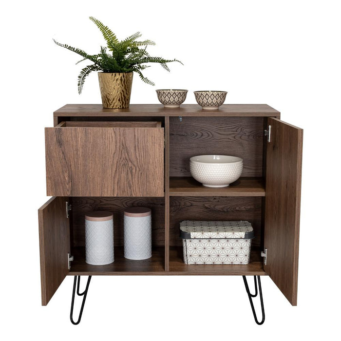 Mesa Auxiliar, Rony, Nogal, con Dos Puertas y Un Cajon