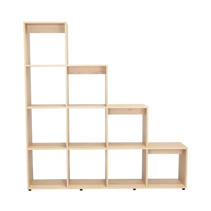 Biblioteca Escalera Ascher, Beige, Con Variedad de Espacios Para Libros y Artículos Decorativos