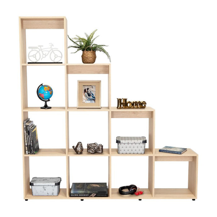 Biblioteca Escalera Ascher, Beige, Con Variedad de Espacios Para Libros y Artículos Decorativos