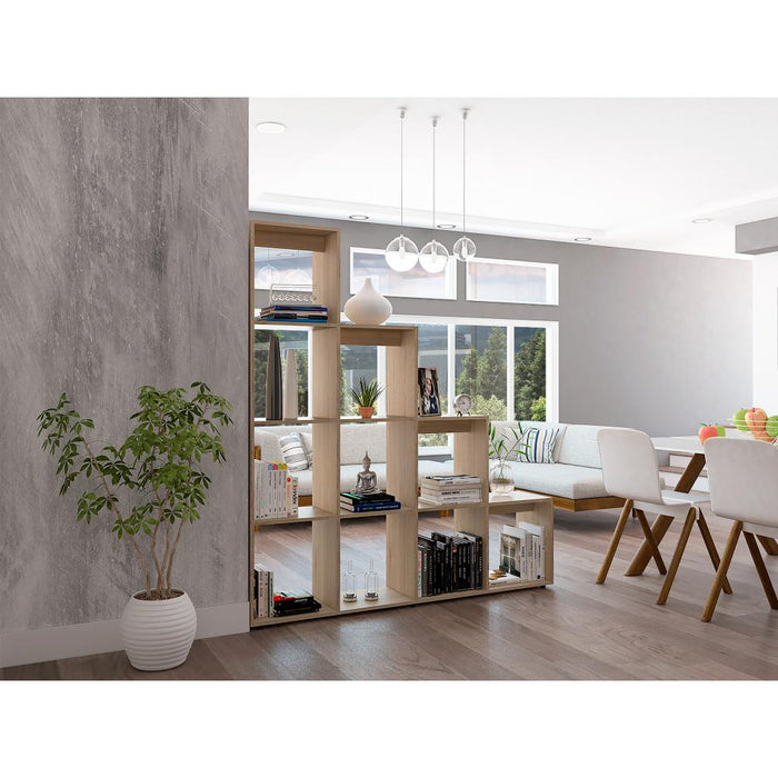 Biblioteca Escalera Ascher, Beige, Con Variedad de Espacios Para Libros y Artículos Decorativos