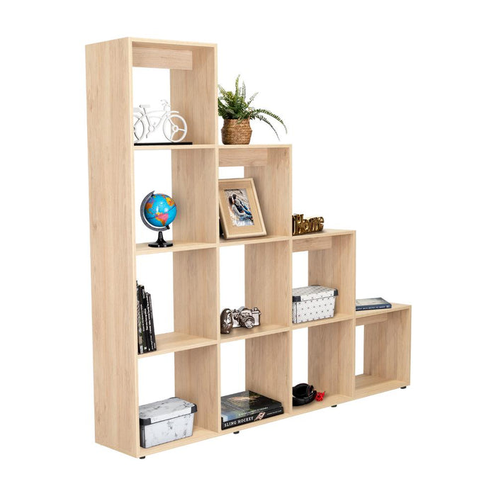 Biblioteca Escalera Ascher, Beige, Con Variedad de Espacios Para Libros y Artículos Decorativos