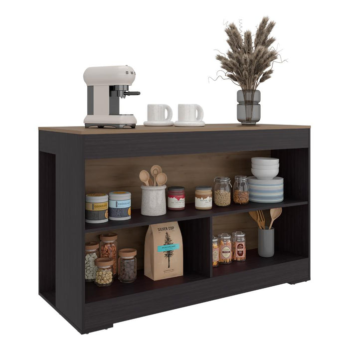 Barra de Cocina Kuho, Kronos Wengue y Krono Fresno, Moderna con variedad de entrepaños y espacios para ubicar objetos de cocina ZF