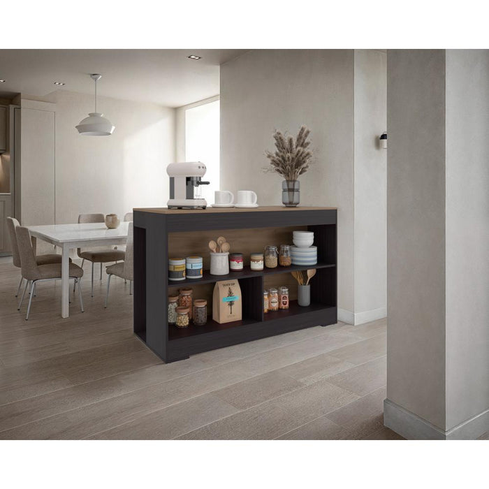 Barra de Cocina Kuho, Kronos Wengue y Krono Fresno, Moderna con variedad de entrepaños y espacios para ubicar objetos de cocina ZF