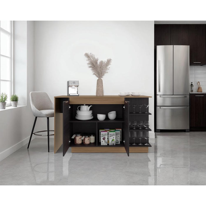 Barra de Cocina Laurel, Kronos Wengue y Kronos Fresno, Moderna con entrepaños y puertas ZF