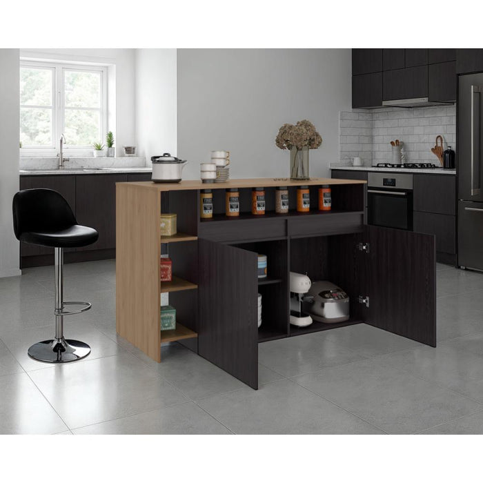 Barra de Cocina Bani, Kronos Wengue y Kronos Fresno, Moderna con entrepaños y puertas ZF