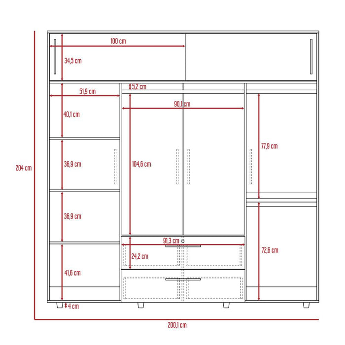 Closet Babel, Fresno Europeo y Blanco, con Cuatro Puertas Abatibles y Cuatro Cajones Multiusos