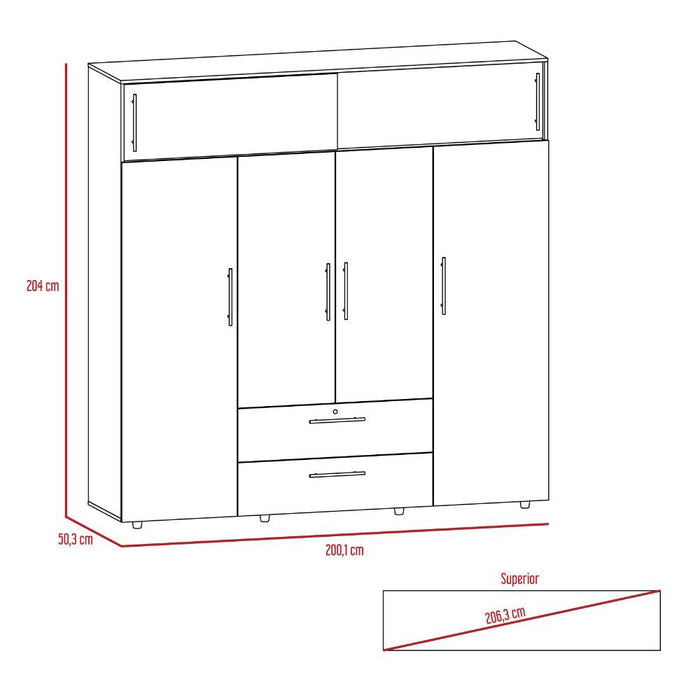 Closet Babel, Avellana y Blanco, con Cuatro Puertas Abatibles y Cuatro Cajones Multiusos