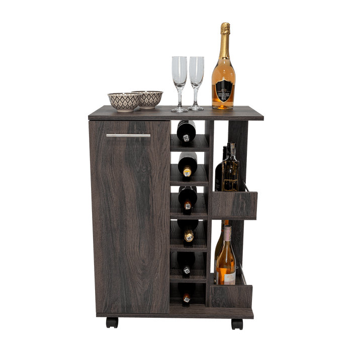 Bar Cart Argus, Grafito, con Espacio Para Botellas y Porta Copas