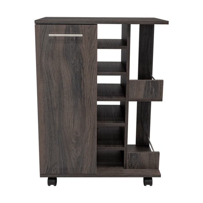 Bar Cart Argus, Grafito, con Espacio Para Botellas y Porta Copas