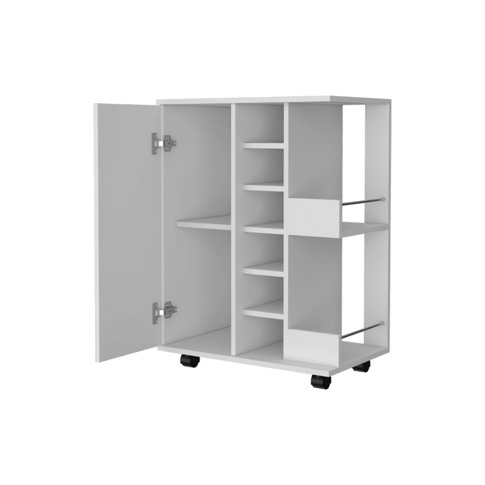 Bar Cart Argus ,Blanco Nevado, con Una Puerta y Patas con Rodachines ZF