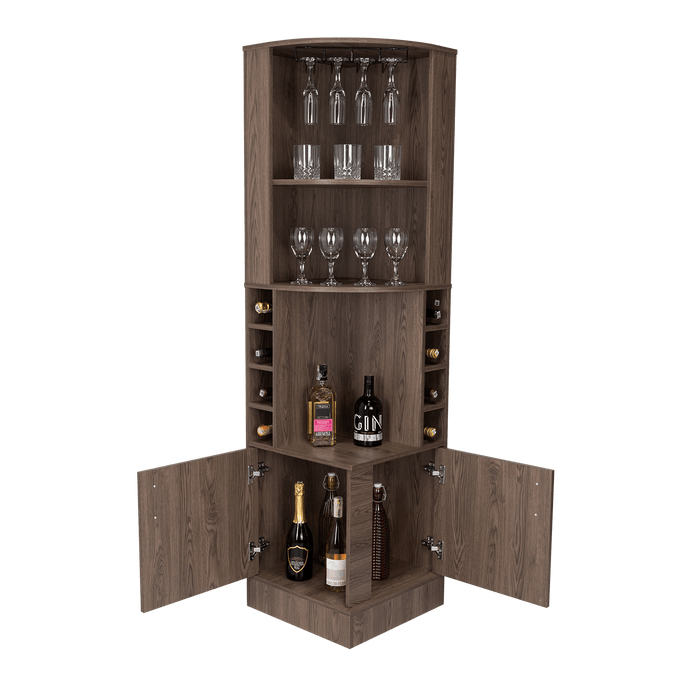 Bar Esquinero Celeste, Chocolate, con Dos Puertas y Espacio Porta Copas ZF