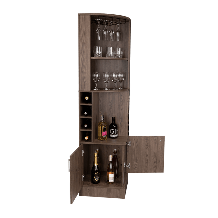 Bar Esquinero Celeste, Chocolate, con Dos Puertas y Espacio Porta Copas ZF
