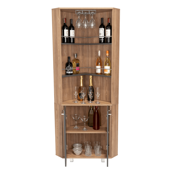 Bar Polinesio, Miel y Plata Oscuro, con Espacio Para Botellas y Copas
